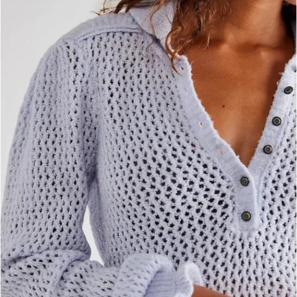 Free People SNOWDRIFT Open Knit Henley Pullover Sweater in Peri Ice M NWOT $138 - Picture 5 of 12
